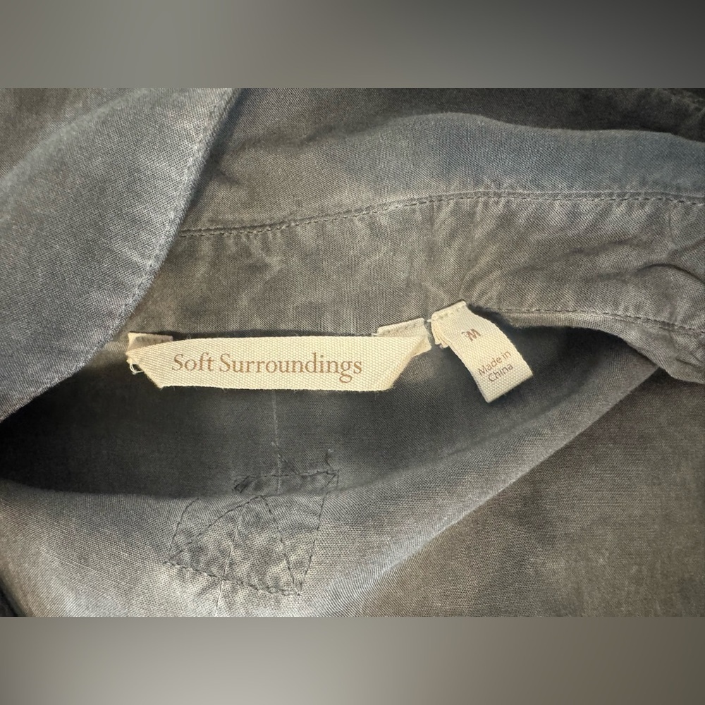 Soft Surroundings Camilla Jumpsuit Front Tie Button Grey Wide Leg Relaxed Med - Picture 11 of 12